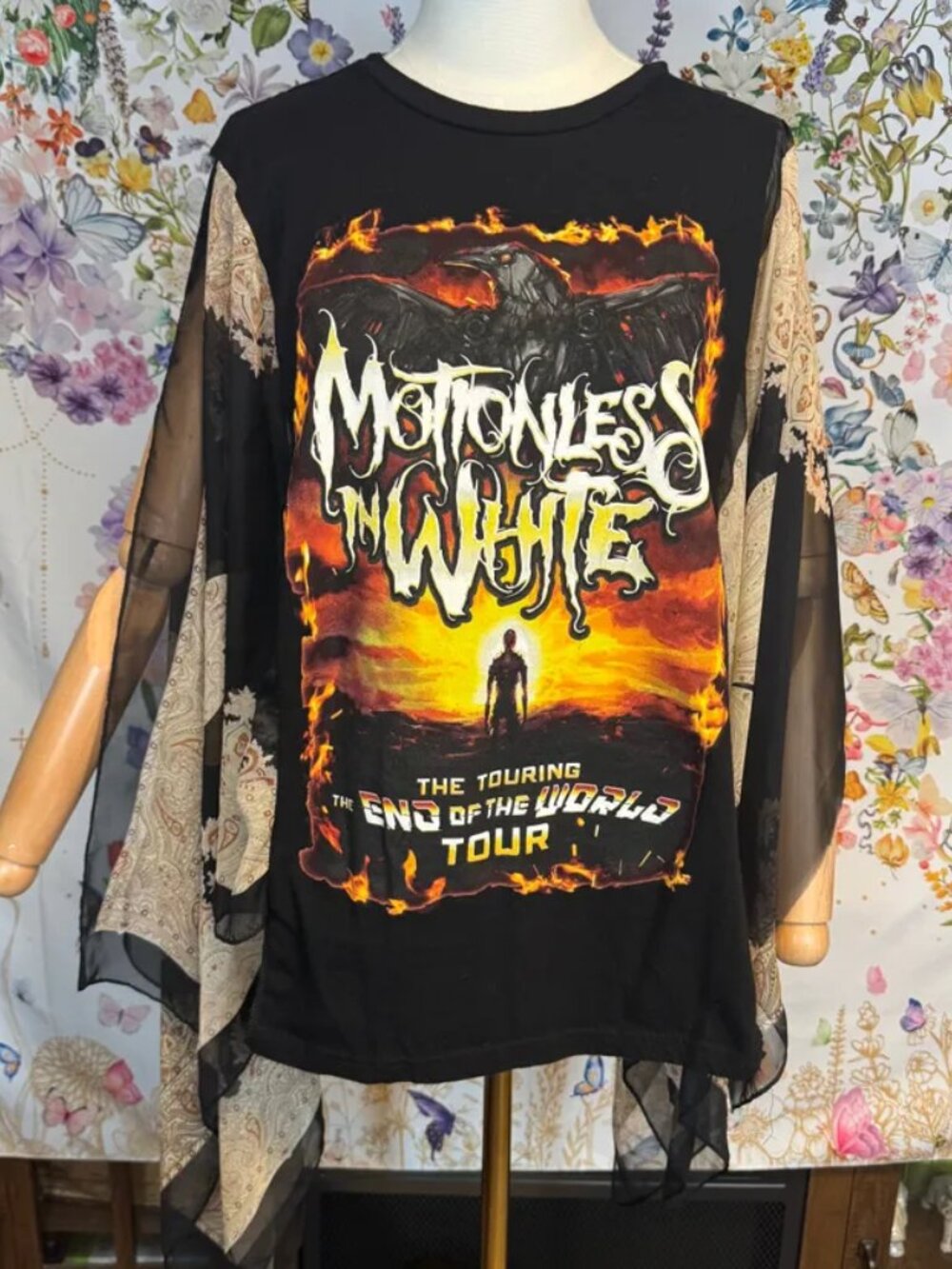 Motionless in White Upcycled Tour T-Shirt with Flowy Sheer Sleeves - OSFM